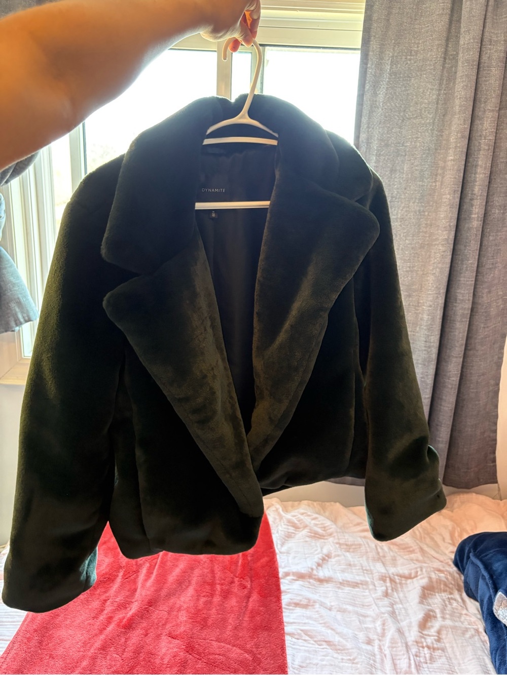 Dynamite Green Faux Fur Satin-Lined Jacket - Picture 3 of 4